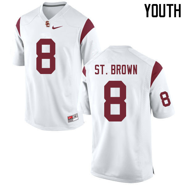 Youth #8 Amon-Ra St. Brown USC Trojans College Football Jerseys Sale-White - Click Image to Close